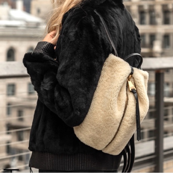 Aimee Kestenberg black leather with wool front small backpack - Picture 1 of 5